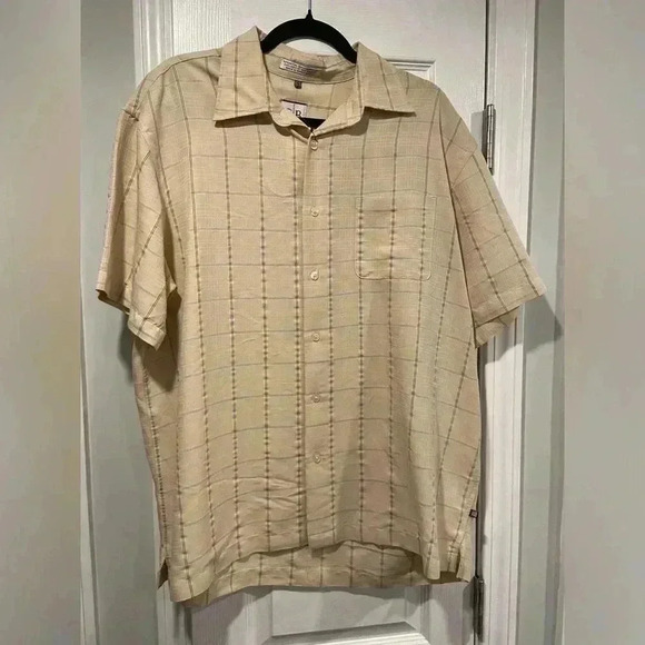 NWT Geoffrey Beene Men’s Beige Plaid Short Sleeve Collared Button Down Size 16 - Picture 1 of 12